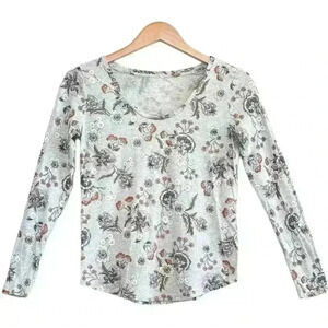 🌈 6/$60 Loft Vintage Soft Long Sleeve Top Grey Pink Blue Floral Boat Neck XS
